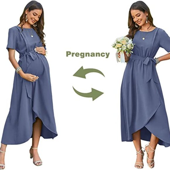 Cornflower Blue Split Hem Maternity Nursing Maxi Dress - NWT, Size S - Picture 15 of 16